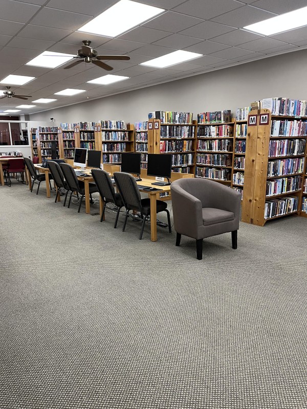 Computers are available at the library for public use.